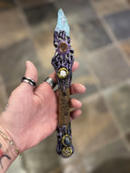 JUNIOR New Moon Wands Blue Aura Quartz With Amethyst