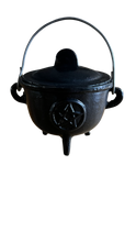 Load image into Gallery viewer, Pentagram Cast-Iron Black Cauldron 4.5"H x 4.5"D LARGE
