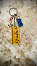 Load image into Gallery viewer, Triple Moon Goddess Double Sided Wooden Bamboo Keychain
